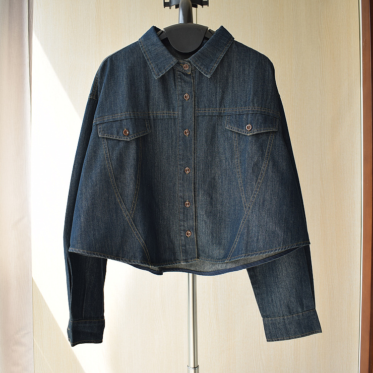 时尚休闲宽松高腰短款牛仔衬衣