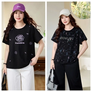 T恤衫 200斤胖mm宽松遮肉显瘦休闲圆领短袖 上衣 女夏季 驰爽2026大码