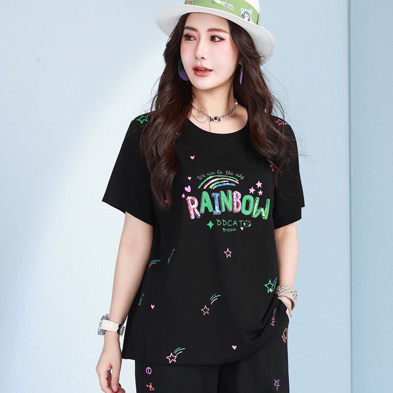 大码女夏季宽松纯棉印花短袖T恤