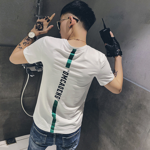 24新款社会小伙后背印花圆领男上衣社会人短袖T恤3 T320-P38 控58图片