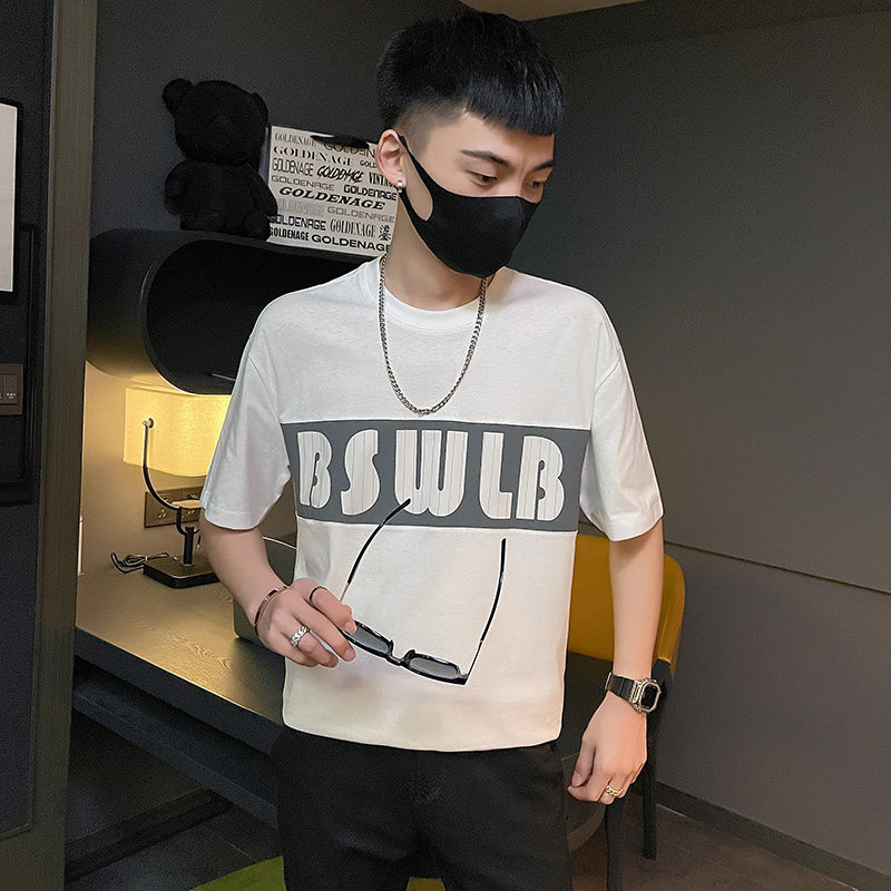 夏季新款男社会精神小伙网红拼接印花圆领短袖T恤T530-P48控68,男装T恤,电商A400-1（原B352）