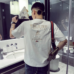 24夏季新款男社会精神小伙个性刺绣网红短袖T恤4 T501-P38控58图片