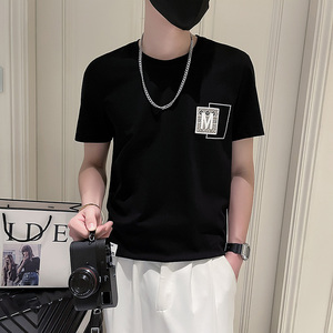 24夏季新款圆领T恤男潮流字母刺绣短袖上衣男装-2 T703-P38控58图片