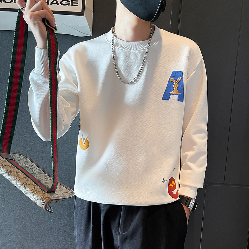 W271-P58 春秋男士刺绣印花卫衣圆领宽松时尚休闲长袖T恤-1 控78图片