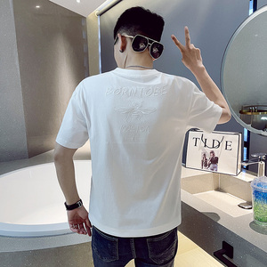 24夏季新款男社会精神小伙个性刺绣网红短袖T恤4T582-P40控60