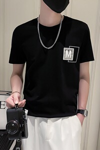 24夏季新款圆领T恤男潮流字母刺绣短袖上衣男装-2 T703-P38控58图片