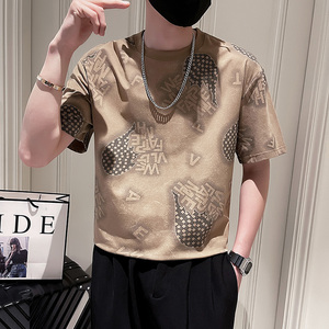 T750-P55 23夏季社会小伙个性洗水印花男士圆领短袖T恤6 控75,男装T恤,电商A400-1（原B352）