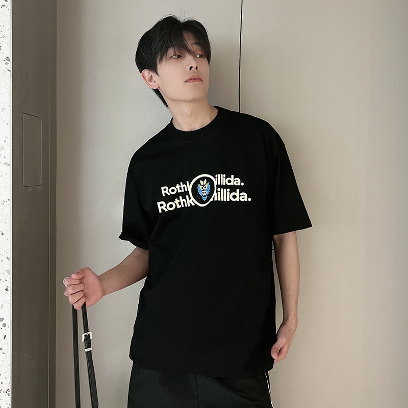 夏季潮男风社会小伙龙头刺绣印花潮牌宽松短袖T恤T801-P48控68,男装T恤,电商A400-1（原B352）