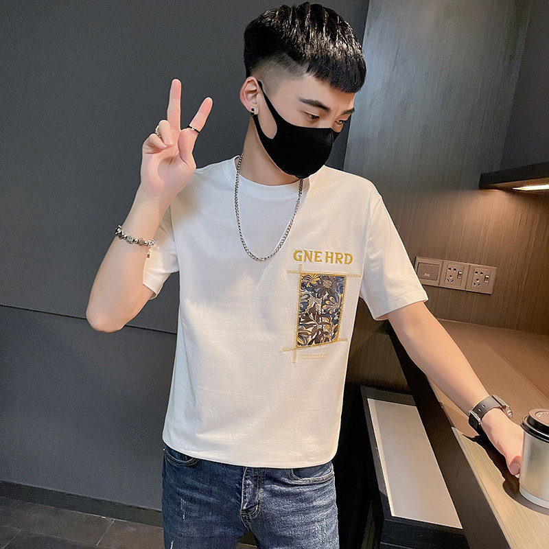 22夏季新款男社会精神小伙个性刺绣贴布短袖T恤2T611-P48-控68,男装T恤,电商A400-1（原B352）