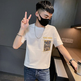 22夏季新款男社会精神小伙个性刺绣贴布短袖T恤2T611-P48-控68，男装T恤，电商A400-1（原B352）