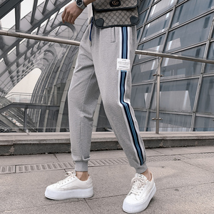 新款男士夏季薄款休闲裤织带拼接九分裤束脚运动裤6 K23-P58控78图片