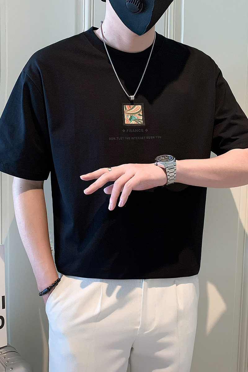 夏季店主风潮牌社会小伙个性简约印花宽松短袖T恤T808-P48控68,男装T恤,电商A400-1（原B352）
