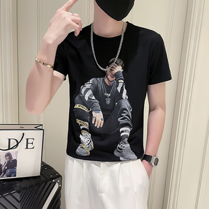 T707-P40 夏季新款T恤男短袖人物数码印花圆领短袖上衣-4 控60图片