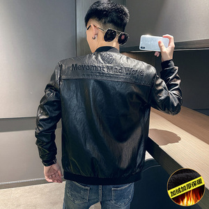 23秋季新款男修身夹克刺绣加绒加厚皮衣外套-3 PY67-P138控178图片