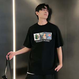夏季潮男风社会小伙贴布刺绣印花潮牌宽松短袖T恤-3 T811-P48控68图片