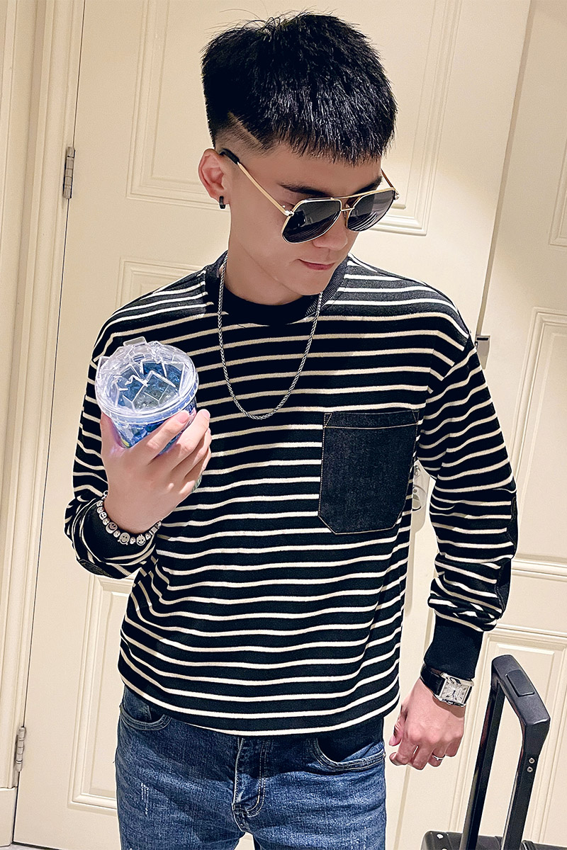 秋装新款社会小伙圆领牛仔口袋条纹个性长袖卫衣0W187-P68控98,男装卫衣,电商A400-1（原B352）