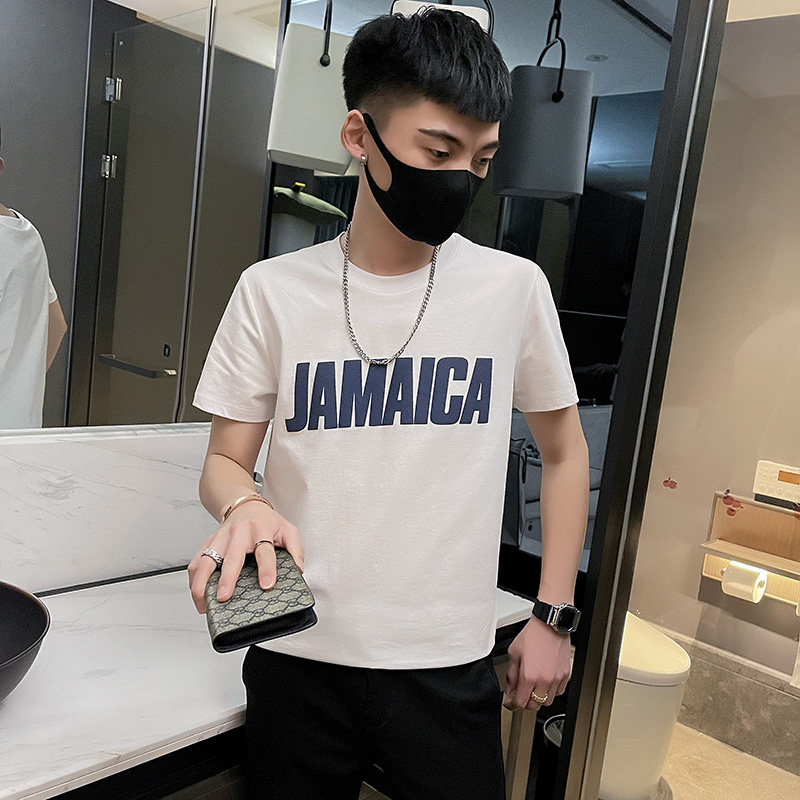 24新款社会精神小伙男字母印花圆领社会人短袖T恤 T586-P38控58图片