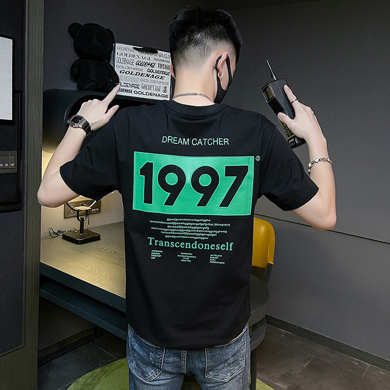 22新款社会精神小伙男字母印花圆领社会人短袖T恤0T623-P45控65,男装T恤,电商A400-1（原B352）
