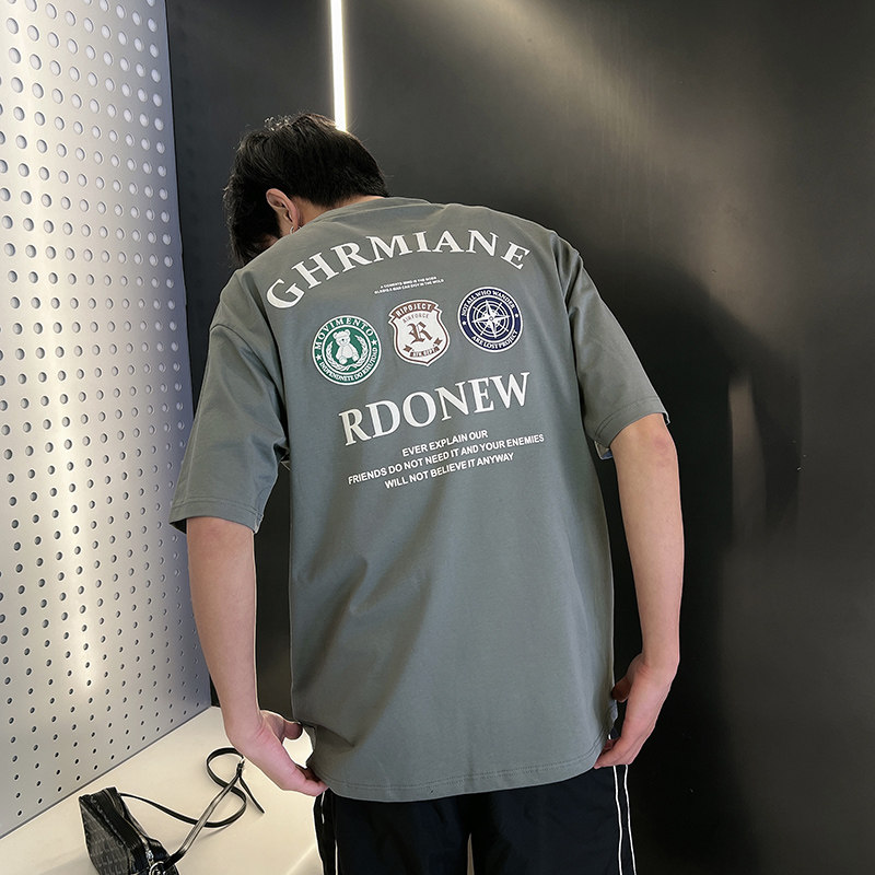 夏季潮男风社会小伙刺绣印花潮牌宽松短袖T恤-2 T827-P48控68图片