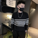 2024秋冬社会小伙痞帅个性撞色格子潮款毛衣男A822-P78控108，男装针织衫/毛衣，电商A400-1（原B352）
