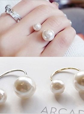 双韩国戒指夸张   戒指珍珠开口指环 戒指大小J588女珍珠极简