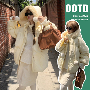 巨好看奶fufu羊羔毛羽绒棉服女短款2025冬装新款韩版加厚保暖外套