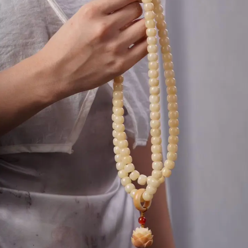 奶黄玉华菩提根108颗手链