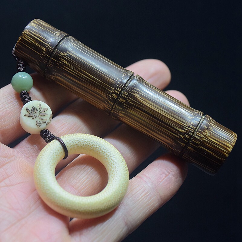 金丝竹实心竹手把件竹子手把件竹节男士随身把玩包浆文玩玉竹把件