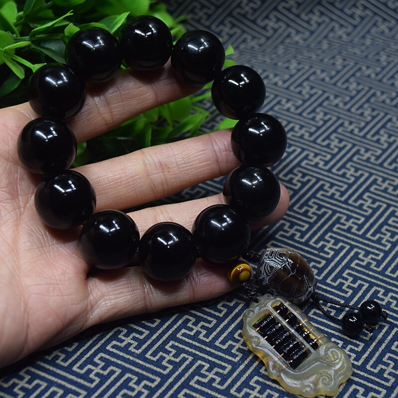 西藏天然纯黑牦牛角手串男士黑色耗牛角手链女士佛珠手串