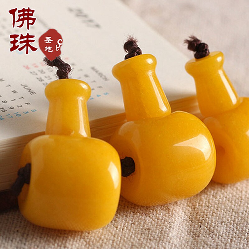 天然蜜蜡色黄玉髓藏式佛头三通 金刚星月菩提配饰DIY佛珠手链配件