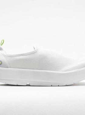 代购Oofos女士徒步鞋缓震透气易穿脱防潮白色织物鞋面厚底