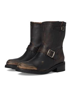 代购FRYE女士工程师靴耐磨舒适透气耐用圆头双扣带块状跟