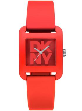 代购DKNY唐可娜儿女士腕表计时日历夜光耐磨红色硅胶方形防水