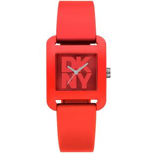 代购DKNY唐可娜儿女士腕表计时日历夜光耐磨红色硅胶方形防水