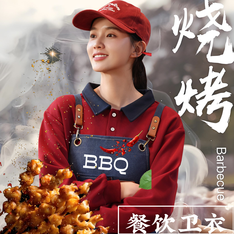 Polo领卫衣定制火锅店冬装男女