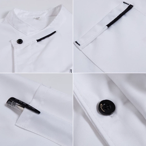 白色厨师服长袖法式西餐厅牛排店厨房服男女秋天上衣西点烘焙制服