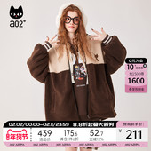 a02非正式 学院字母2025冬新款 宽松撞色仿羊羔毛拼接棒球服厚外套