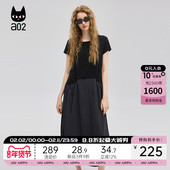 a02宽松圆领连衣裙2025新款 黑色裙子设计感长裙通勤穿搭女装
