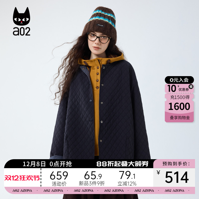 a02宽松两面穿保暖棉服女2025新款冬季加厚设计感棉衣外套冬装