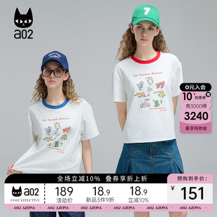 设计感上衣 a02a02短款 甜美风猫猫印花圆领短袖 T恤女2025新款 夏季