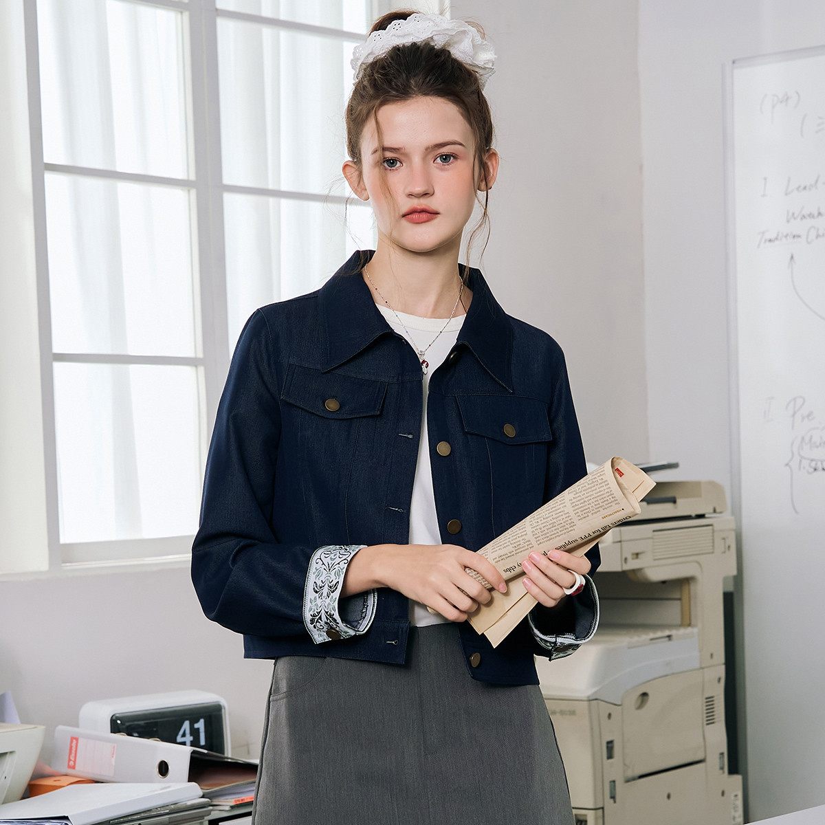 a02复古撞色通勤2025早秋小个子夹克牛仔休闲女式外套