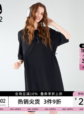 a02连衣裙女装2026新款中长裙黑色可调节衣服夏季穿搭圆领裙子