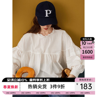 春秋宽松娃娃衫 a02 上衣 衬衫 花边女式 100%棉 小众设计感灯笼袖