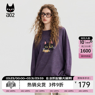 上衣 春秋甜美风打底衫 a02黑猫系列纯棉宽松圆领长袖 T恤女2026新款