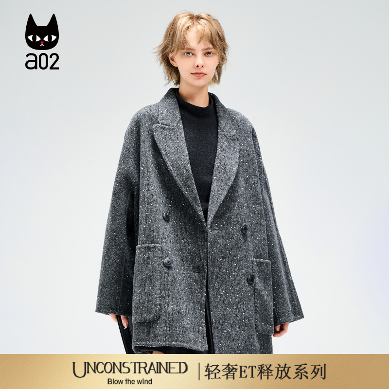 a02【ET释放系列】双面毛呢外套女2025新款冬季绵羊毛冬装上衣