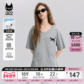 夏季 a02灰色V领宽松短袖 T恤女2025新款 纯棉轻薄透气慵懒风上衣