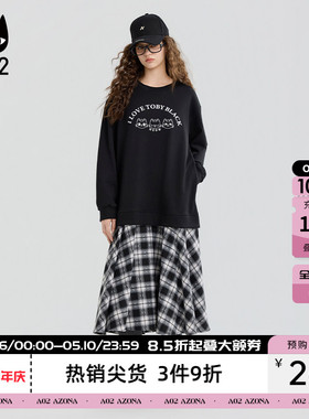 a02黑猫系列黑色假两件连衣裙女2026新款春秋宽松设计感卫衣裙子