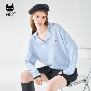 翻转卡片 2025秋季 a02通勤风polo衫 女 新品 简约百搭休闲羊毛衫