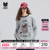 T恤女2025新款 冬季 打底衫 a02黑猫系列宽松圆领纯棉长袖 上衣冬装