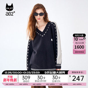 女装 2025秋冬新款 百搭毛衣上衣 毛衫 a02潮酷风宽松V领套头针织衫